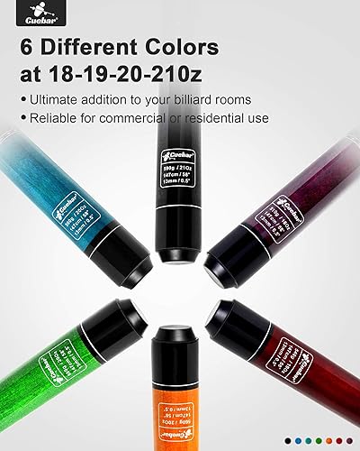 Miniatura 2 de Juego de 6 palos de billar de 18, 19, 20, 21 onzas, 58 pulgadas, 2 piezas con agarre de piel sintética, palos de mesa de bar para hombres y mujeres