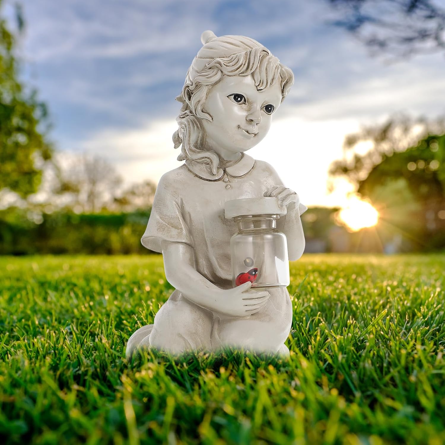 Solar Lawn Light Human Doll Statue Decorative Garden Light Outdoor Waterproof Solar Powered Yard Sculpture for Pathway and Home