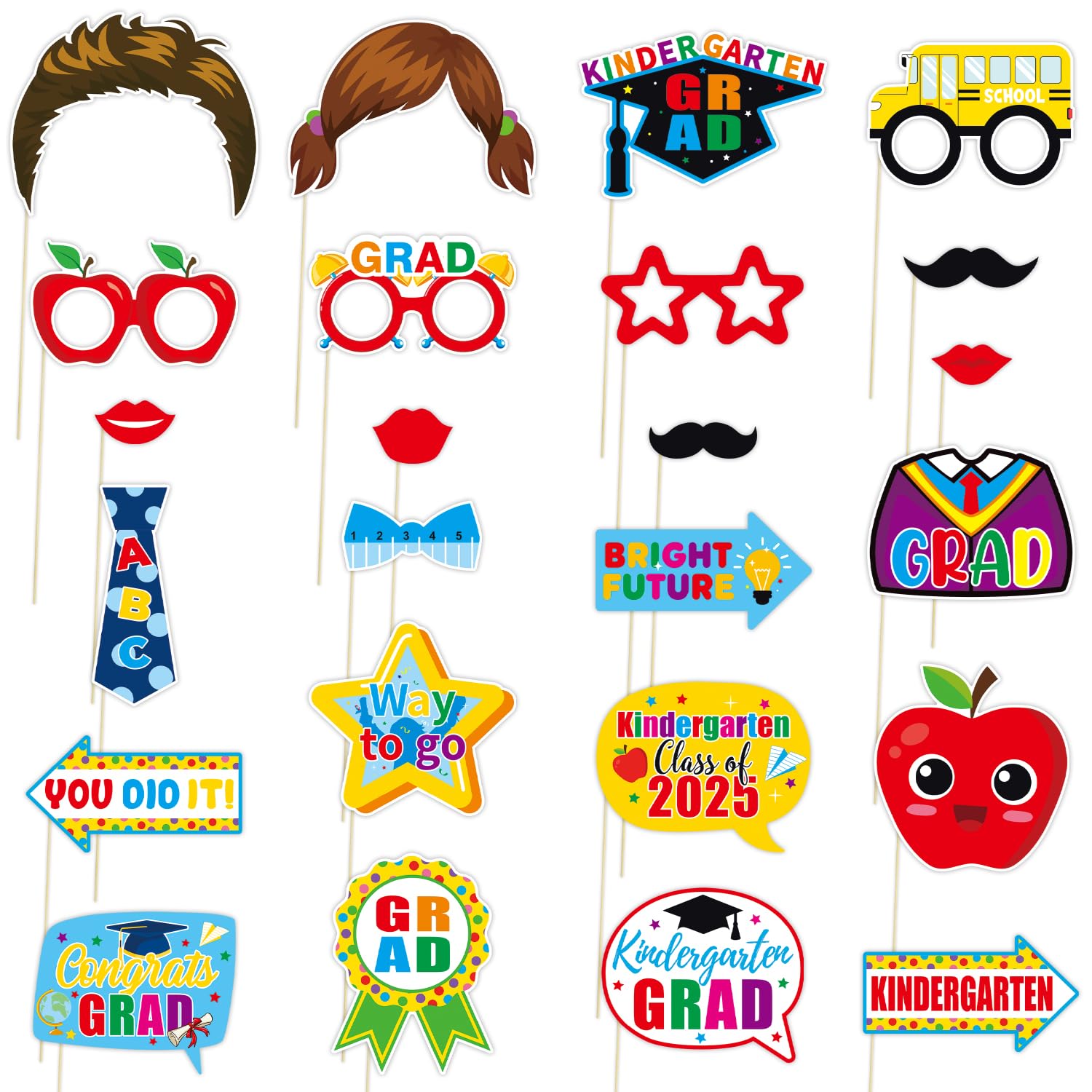 Preschool Graduation Photo Booth Props Party Supplies - Funny Kindergarten Grad Party Favors Decorations - Preschool Graduation Party Decorations -