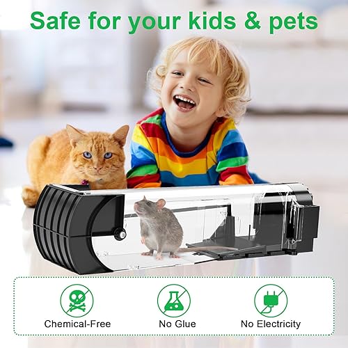 Miniatura 5 de Trampas humanas para ratones, 12.6 pulgadas ampliadas sin matar, trampas para roedores para ardillas, trampa reutilizable para atrapar y liberar