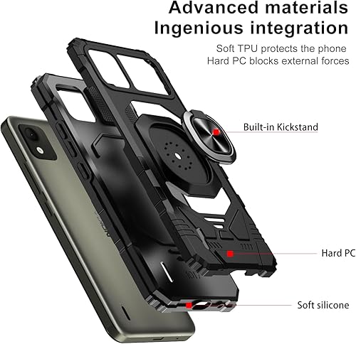 Miniatura 4 de Funda para Nokia C110 con protector de pantalla de vidrio templado (cobertura máxima), protección de cuerpo completo grado militar, funda magnética