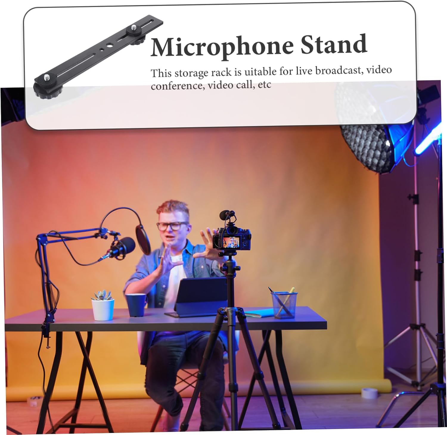 Garneck Camera Mount Flash Bracket and Microphone Storage Stand T-shaped Fill Light Holder for Live Streaming Construction for Durability