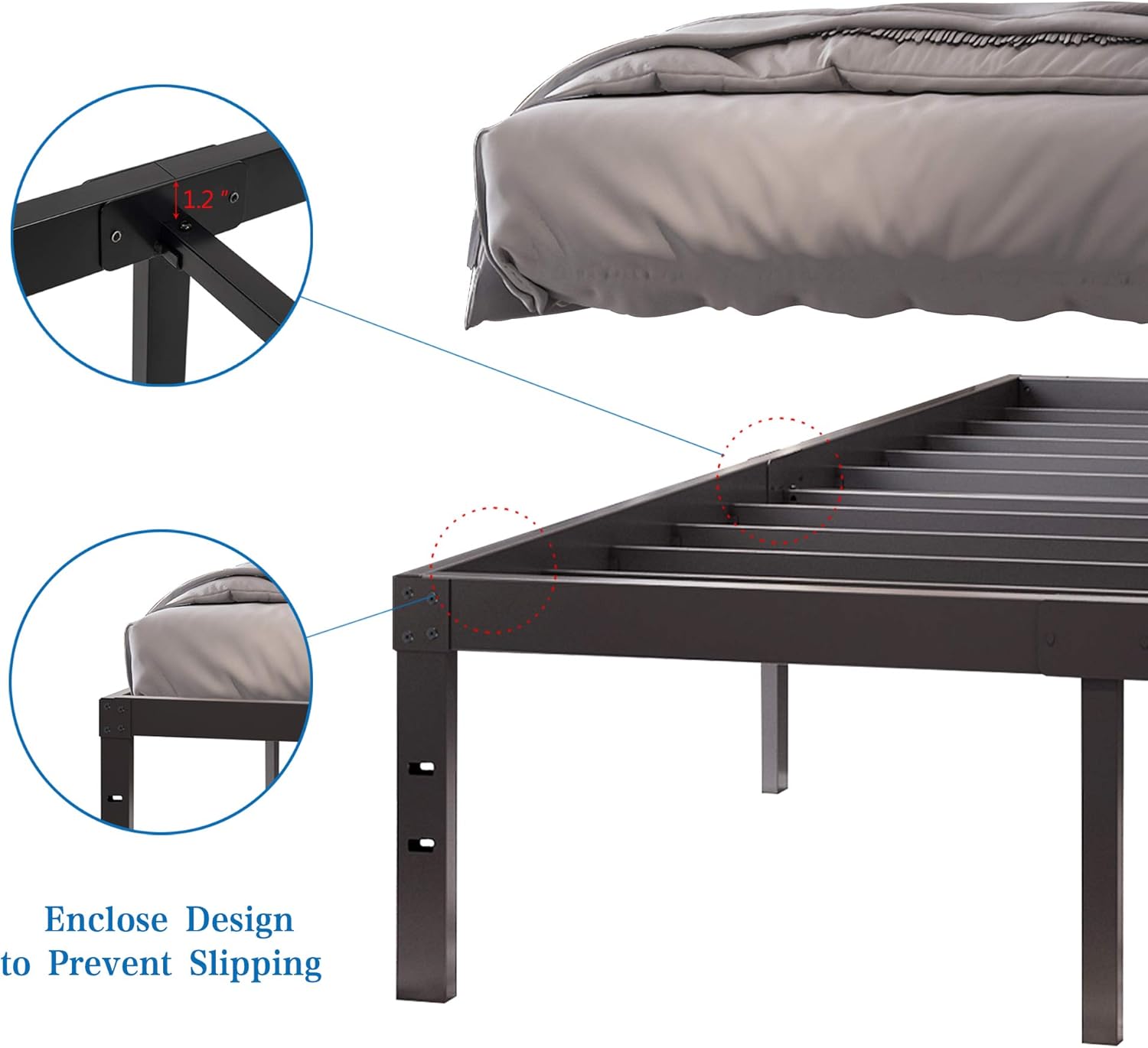 Homdock King Size Bed Frame-16 Inch Metal Platform Mattress Foundation/Sturdy Strong Steel Structure 3500 lbs Heavy Duty/Noise Free/None Slip/No Box Spring Needed/Black Finish