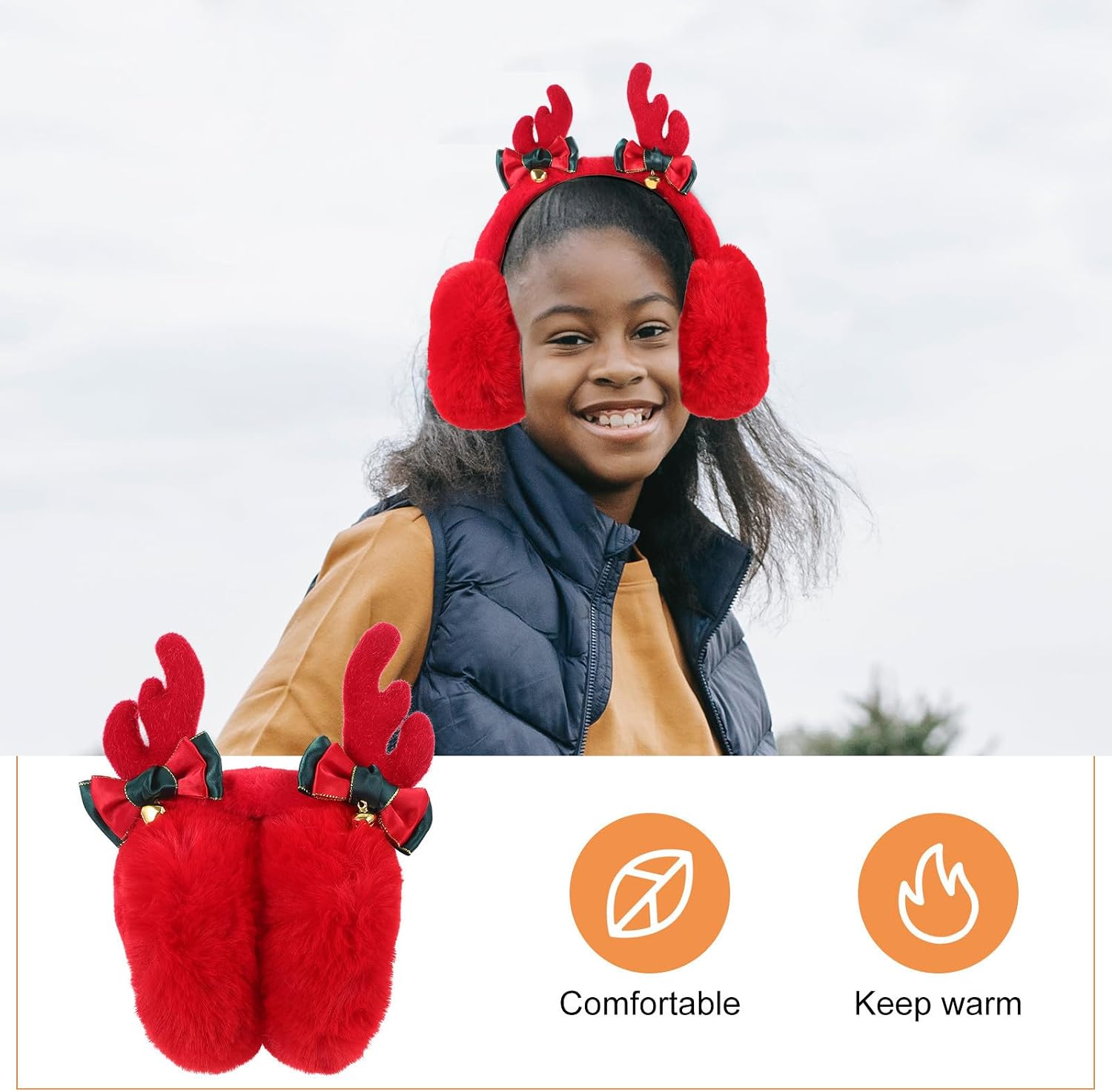 Boy Girl Christmas Xmas Reindeer Antler Earmuffs for Girls Plush Winter