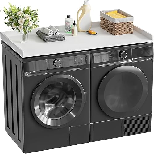 HOOBRO WT37XY01 - Organizador de lavadora y secadora, 54 x 27.6 pulgadas, estante de encimera de lavandería con almohadilla antideslizante y borde