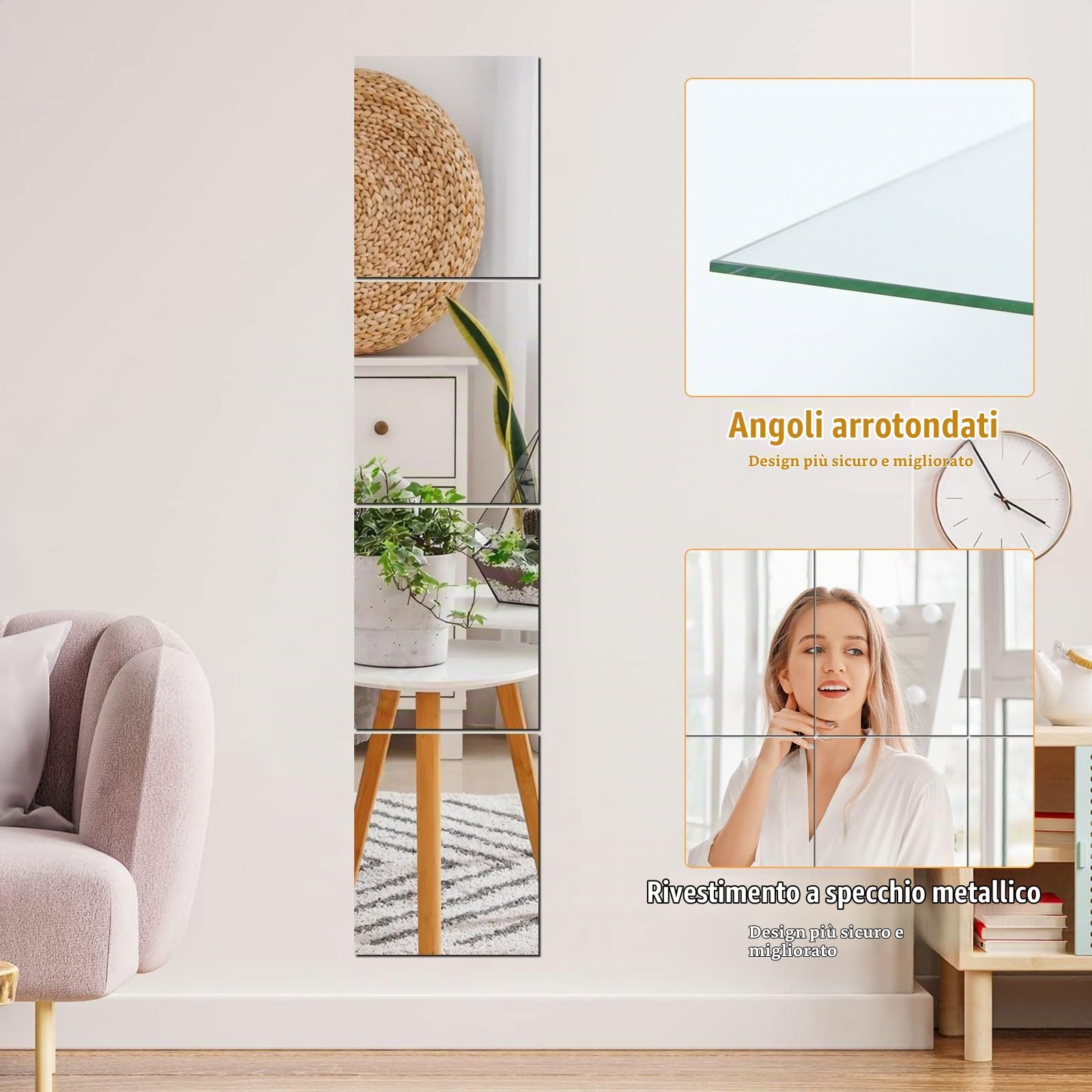 Specchio di vetro autoadesivo,specchio adesivo HD HD,film a specchio flessibile,piastrelle dello specchio autoadesivo,specchio da parete,per il bagno del bagno mobile la camera da letto(35,5*30 cm)