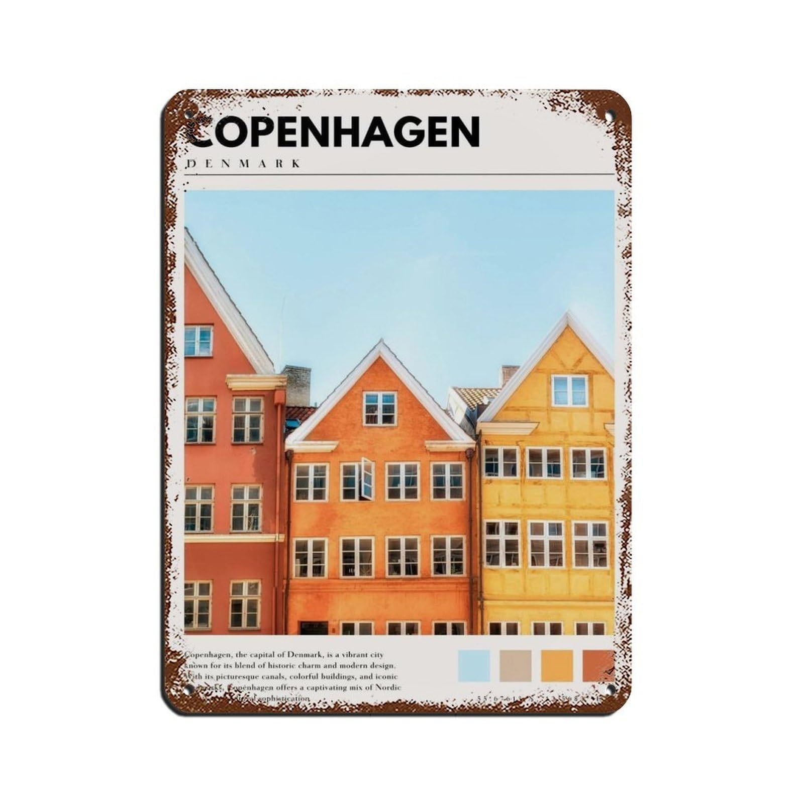 Copenhagen Denmark Art Danish Minimal Decor Retro Poster Metal Tin Sign Chic Art Retro Iron Painting Bar People Cave Cafe Family Garage Poster Wall Decoration 12x16inch(30x40cm)