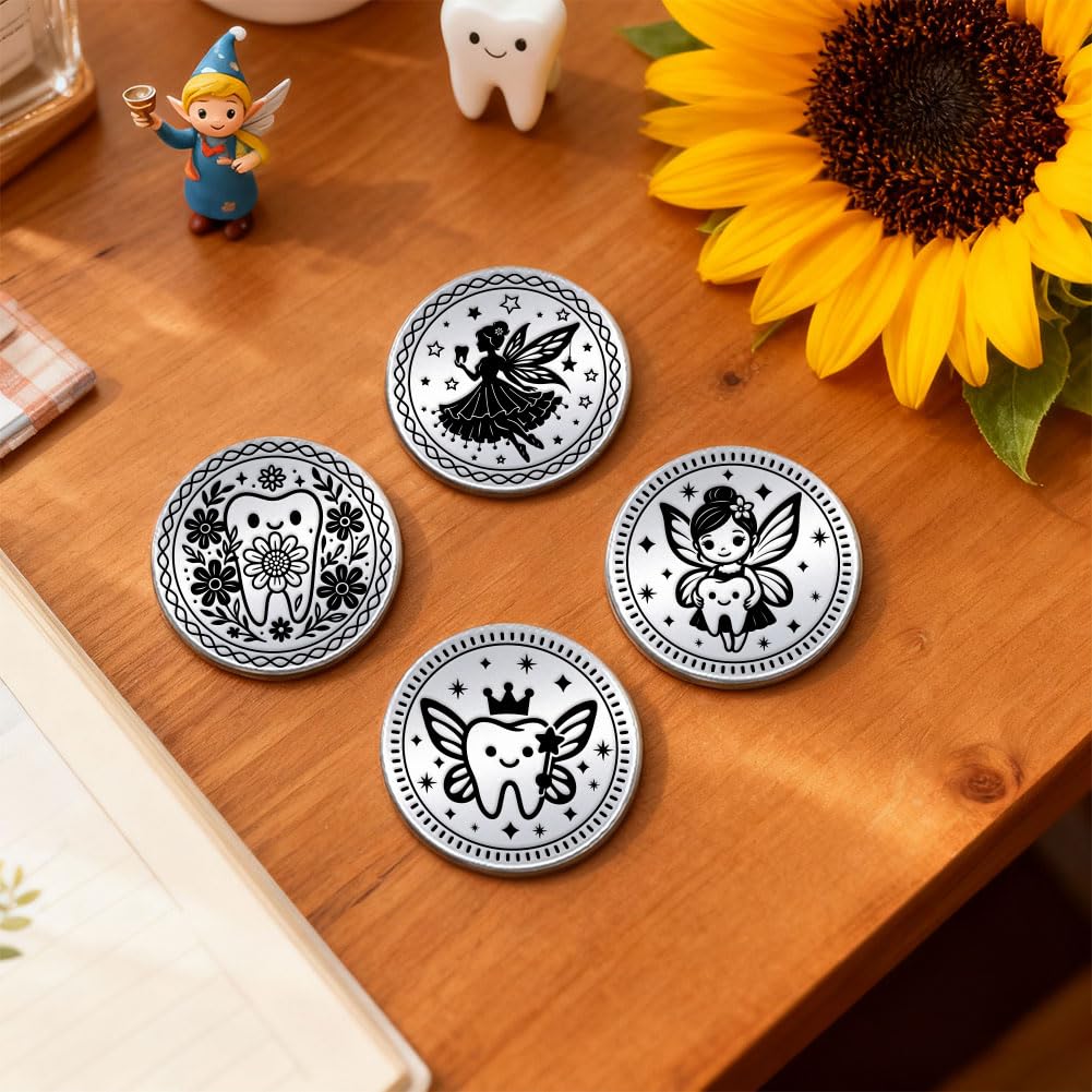UNICRAFTALE 2 Monedas Del Hada De Los Dientes – Acero Inoxidable 30 Mm – Doble Cara Con Elfo Y Diente – Decisión, Colección O Regalo Original