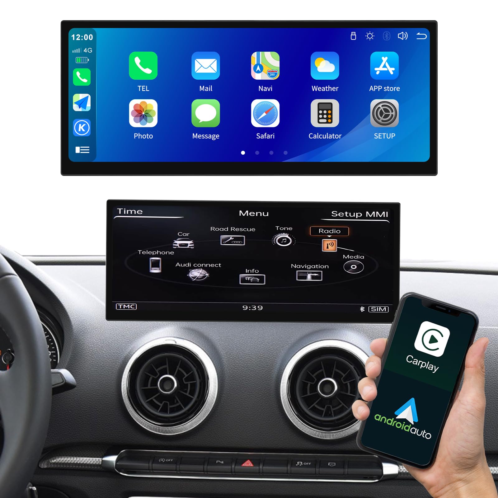 Photo 1 of 12.3 Inch Car Upgrade Screen for Audi A3/S3 2014-2019 with MIB System Wireless Carplay,Andriod Auto,Bluetooth,Siri,Car Audio Receiver