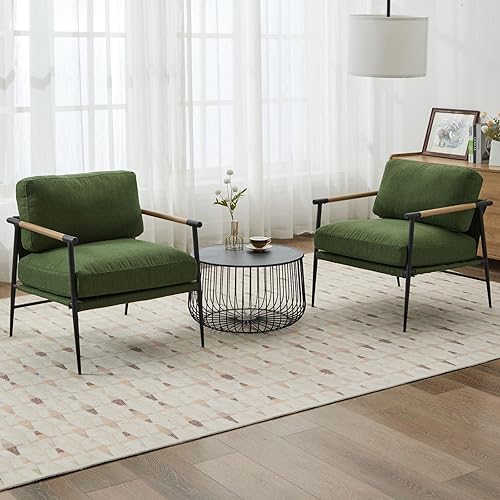 Miniatura 3 de LukeAlon Mid-Century - Silla decorativa de lino ultra suave, con patas de metal, moderna silla de lectura, silla de descanso tapizada cómoda para