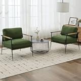 LukeAlon Mid-Century Linen Accent Chairs Set of 2&comma; Soft Living Room Chairs with Metal Legs Modern Armchairs Lounge Chairs Upholstered Comfy Leisure Chairs for Bedroom Reading Room Waiting Room&comma; Green