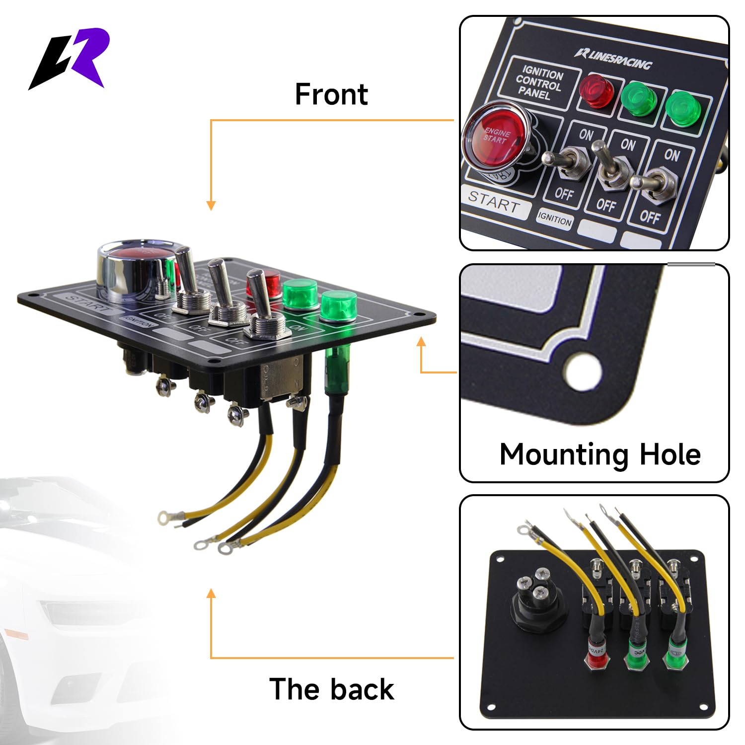 Racing Switch Panel Ignition Engine Start Rocker 3 Pins & Lights Switch Panel