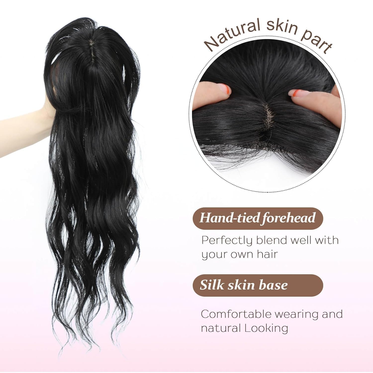 Fine Plus 360° Cover Clip in Fringe Hair Extensions - Wavy Bangs with Temples for Women - Natural Black Daily Wear - Image 2