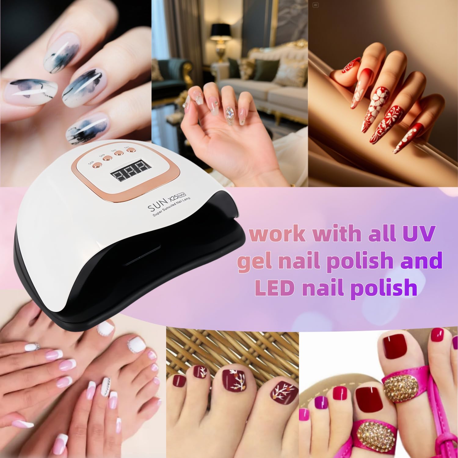 Lampe UV LED Ongles 380W 81 LEDs, Séchoir Professionnel avec Capteur Automatique et 4 Minuteries, Idéale pour Ongles des Mains et Pieds