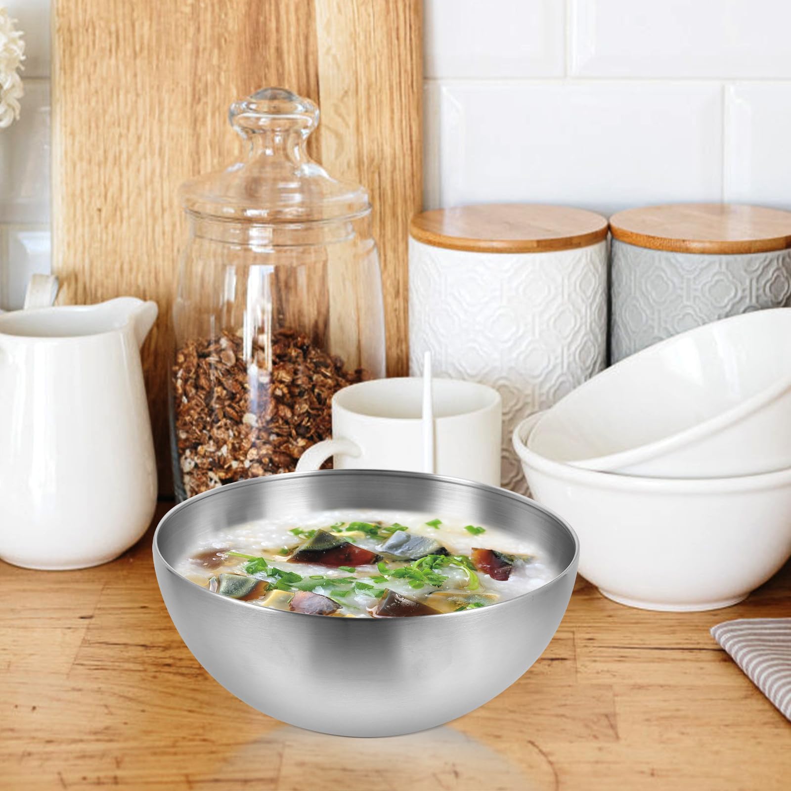 Juego de 4 Tazones de Acero Inoxidable para Mezclar y Servir, Cuencos Grandes Duraderos y Prácticos para Postres y Snacks en Bares y Restaurantes