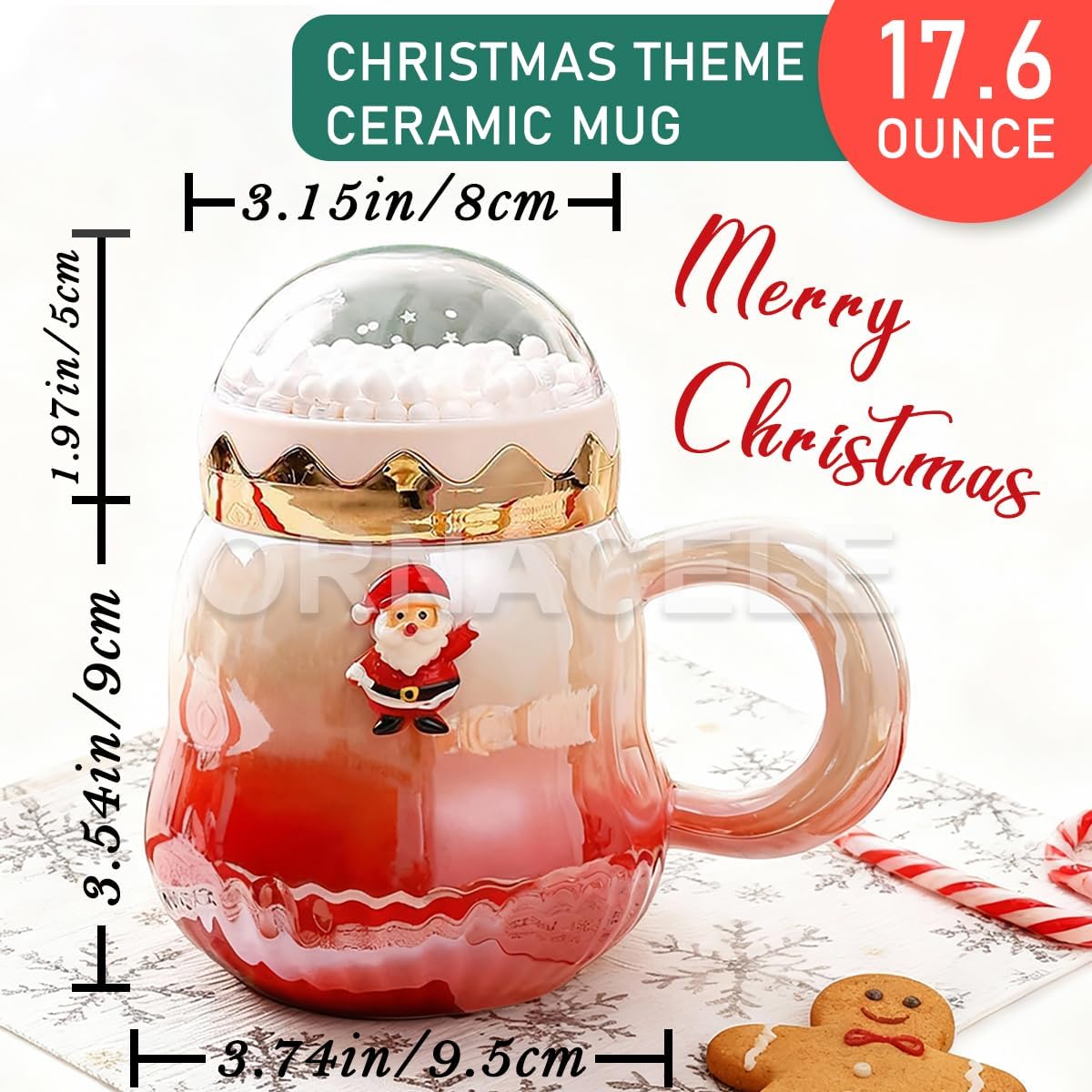 Christmas Mug, Cute Ceramic Tea mugs with Santa Lid, Novelty Cup for Milk, Coffee, Hot Chocolate, Christmas Gift for Women, Kids, Colleagues, Family, Friends, 500ML/17.6OZ - Image 2