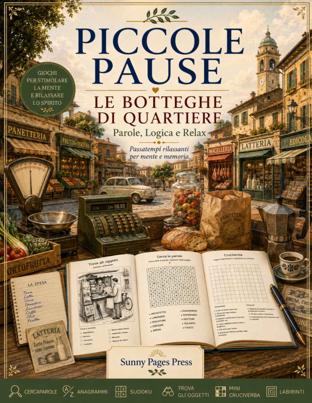 Piccole Pause: Le Botteghe di Quartiere: Enigmistica per Adulti e Senior con Cercaparole, Anagrammi, Sudoku, Trova gli Oggetti, Mini Cruciverba e ... (Piccole Pause – Parole, Logica e Relax)