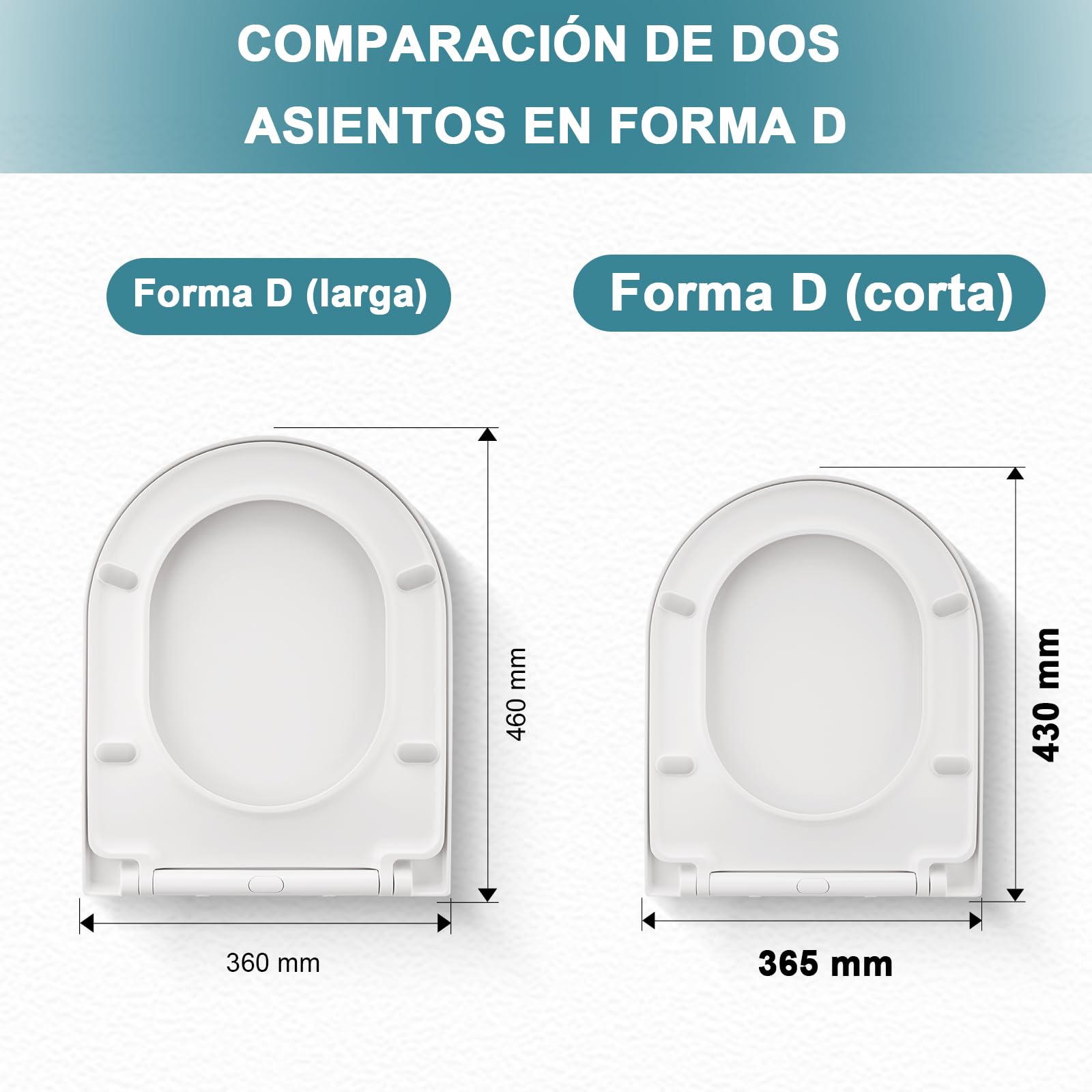 Tapa WC Universal Amortiguada D-Forma 430x360 mm, Tapa Inodoro con Cierre Suave, Asiento Inodoro Blanco, Tapadera WC de Duroplast, Tapa de Vater Montaje Fácil, Tapa de WC para Familia y Baño