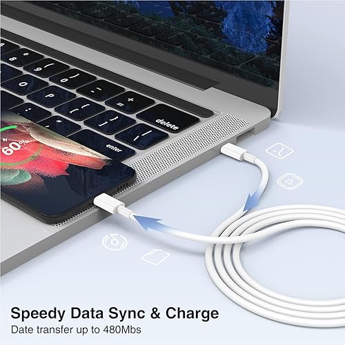 Miniatura 6 de Paquete de 3 cables USB C a USB C de 3.3 pies y 60 W, cable tipo C a tipo C, cable de carga rápida compatible con iPhone 15Plus15 ProPro Max,