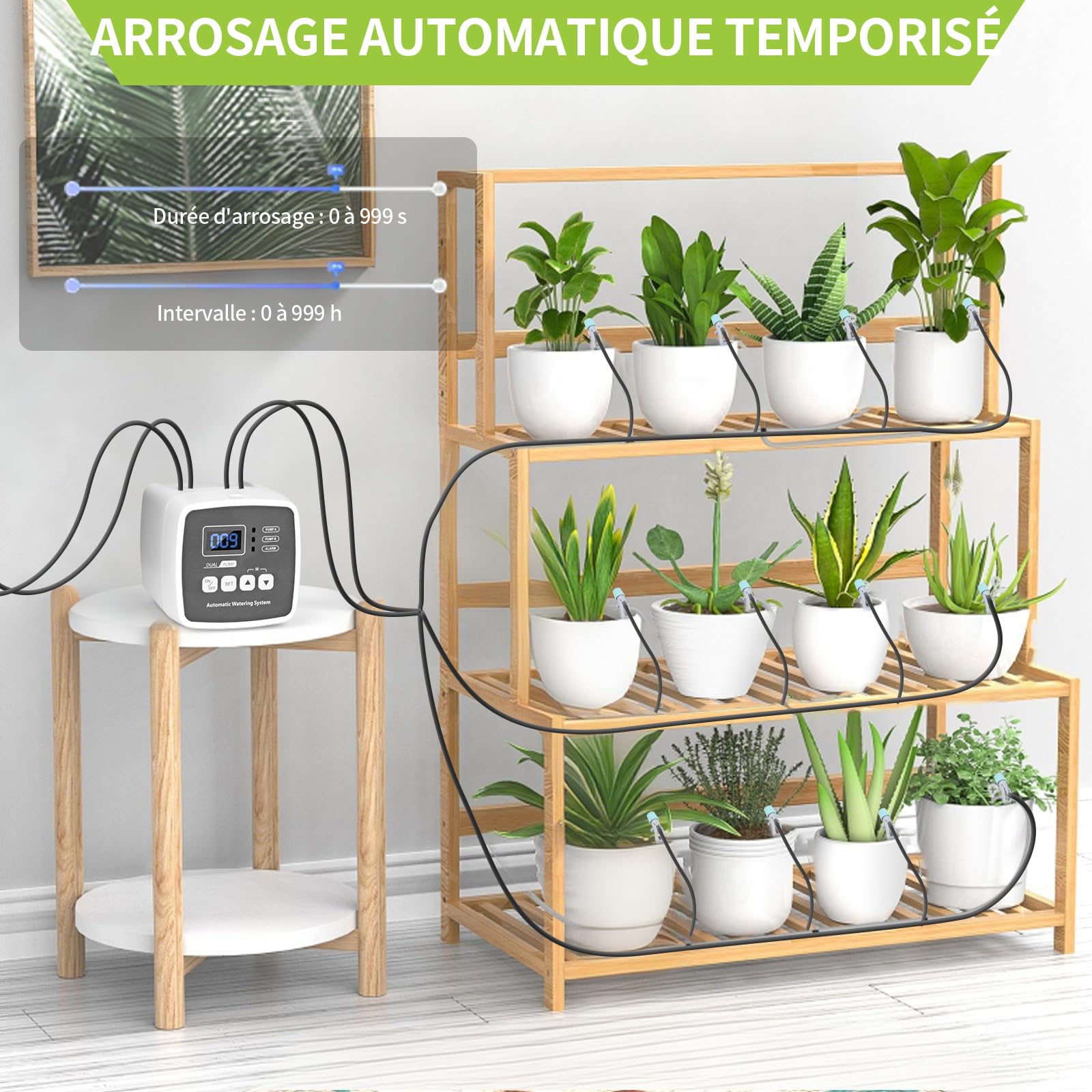 Système D'arrosage Automatique D'intérieur pour 20 Plantes en Pot,Arrosage automatique avec 2 pompe à contrôle indépendant avec 15M Tuyau rechargeable pour Jardin, Balcon, Interieur