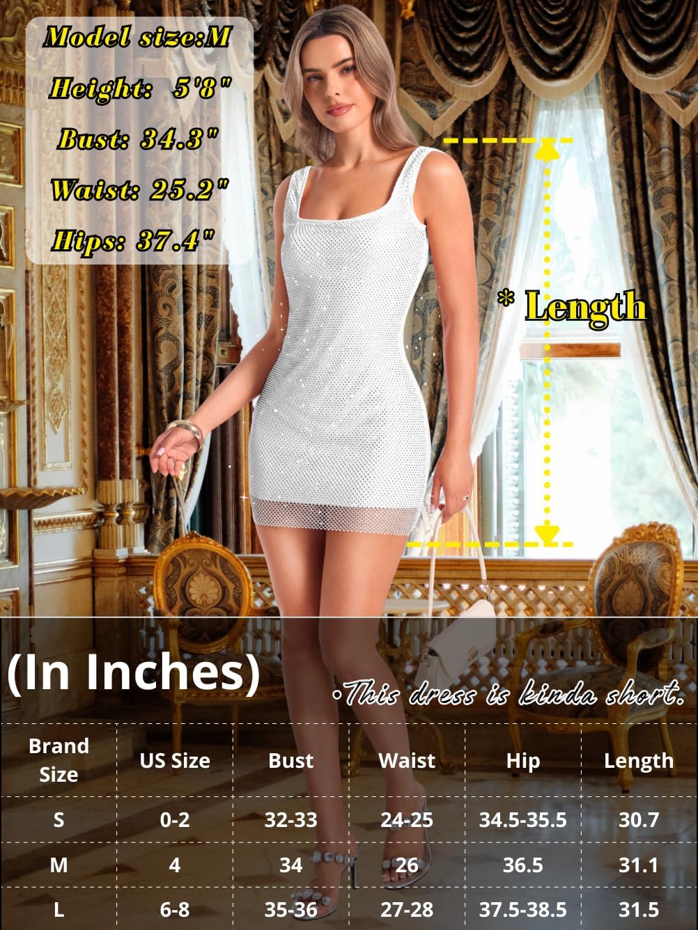 Rhinestone Mini Dress,Sparkly Embellished Dresses for Women,Sexy Homecoming Birthday Party Nye Outfits - Image 6