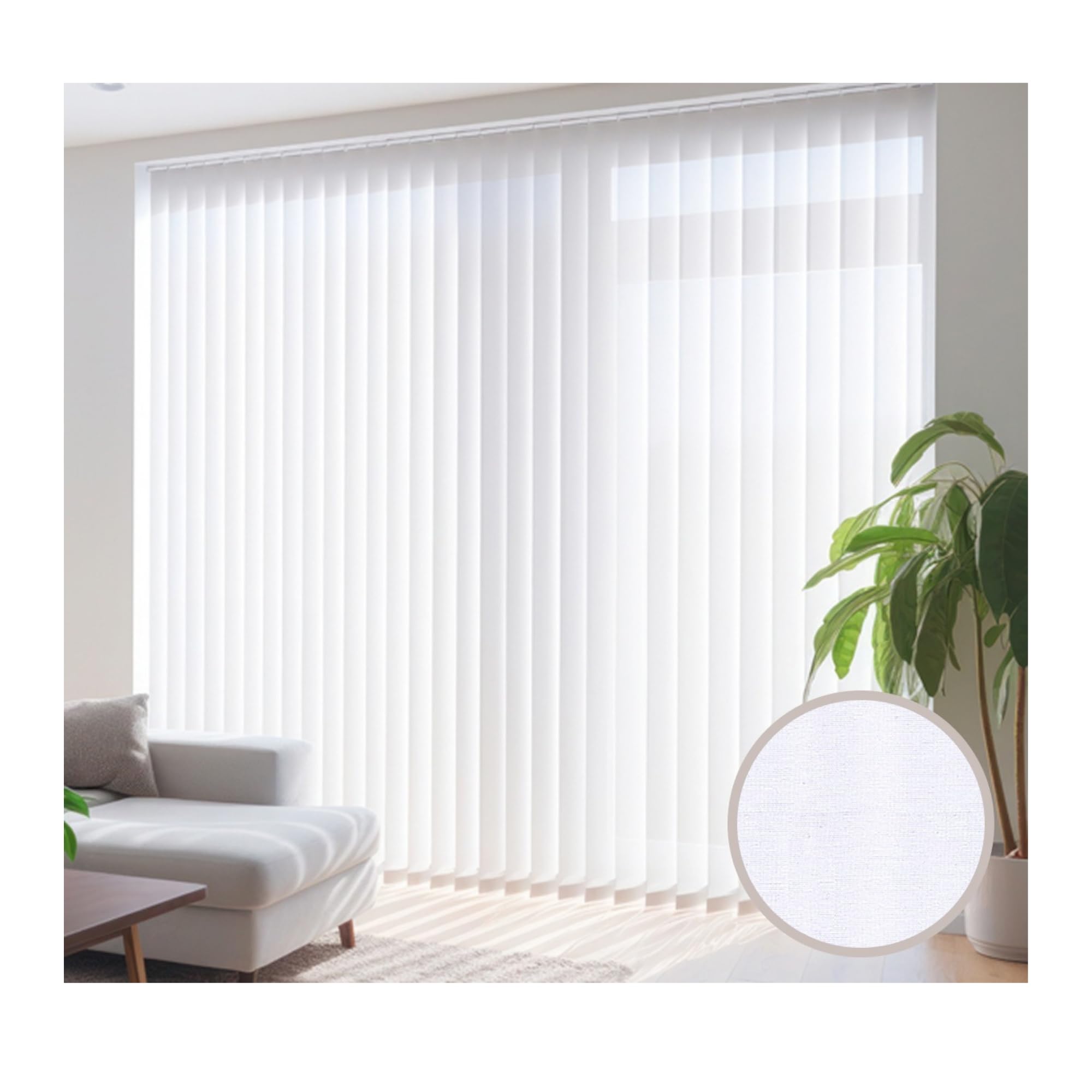 Store Californien tamisant L 200 x H 240 cm – Lames Verticales 127 mm – Chaînette – Fixation Plafond – (Blanc)