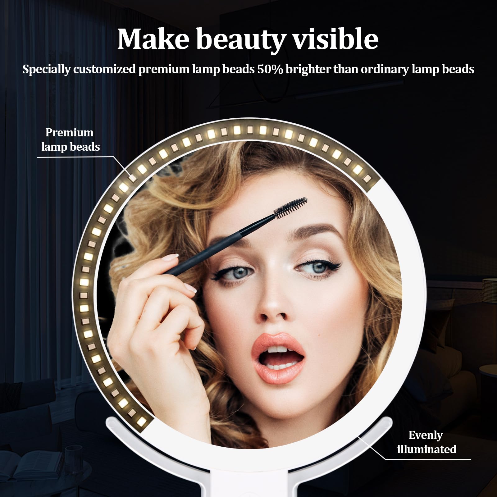 Specchio Trucco con Luci LED, Specchio Ingranditore 1X/20X, Girevole e Luminosità Regolabile Specchio Make up Ricaricabile Specchio da Tavolo per Bagno,Casa e Viaggi,Regalo per Donna/Lei (20X Bianco)
