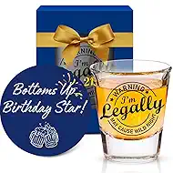 LOVEVOYAGE 21st Birthday Gifts for Him - I’m Legally 21 Birthday Shot Glass with Gift Box, Blue 2005 Turning 21 Bday Presents & Decorations for Son, Brother, Best Friend