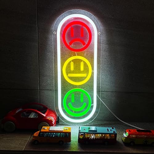Miniatura 7 de Letrero de neón con cara sonriente para decoración de pared, letrero LED de semáforo, letreros de luces de neón regulables para habitación de niños,