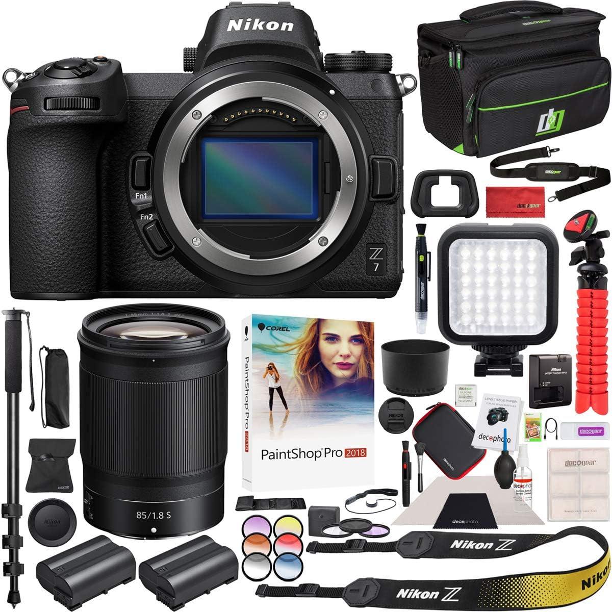 Nikon Z7 Mirrorless Camera Body FX-Format Full-Frame 4K Ultra HD with NIKKOR Z 85mm F1.8 S Lens Kit and Deco Gear Travel Gadget Bag Case with Extra Battery & Accessory Kit Editing Software Bundle