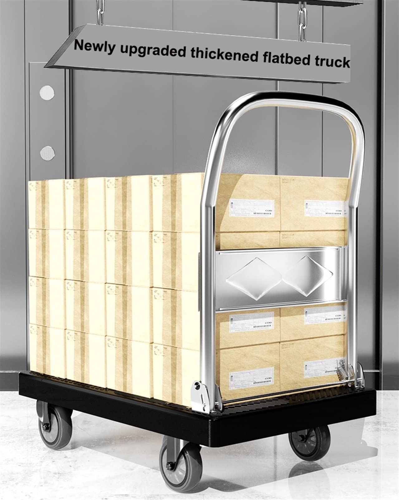 HeavyDu Faltbarer Schiebewagen mit 4 Schwenkrädern, rutschfest, vielseitig, schwarz, Plattformwagen für einfaches Bewegen ideal für Büro und Zuhause (90 x 60 cm)