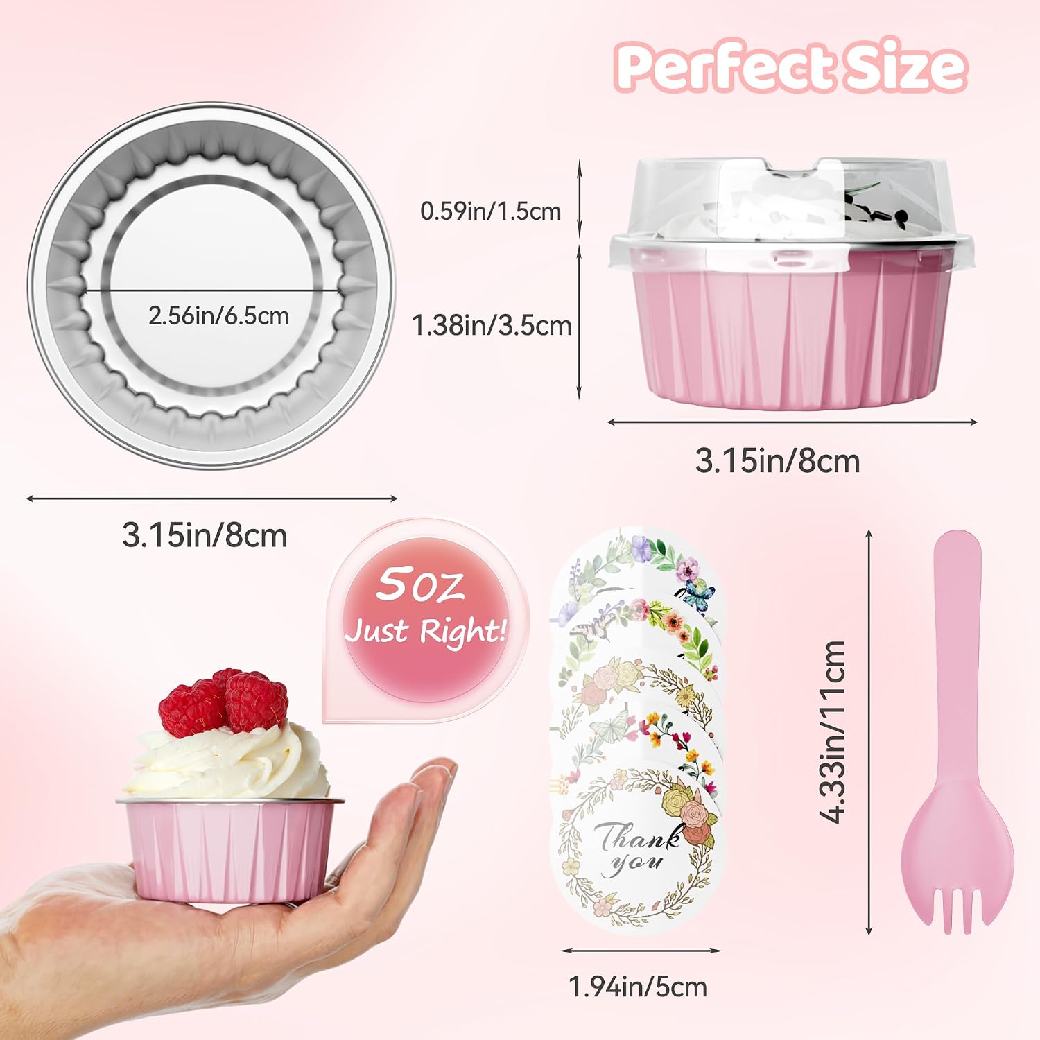 100 Pack Mini Cake Pans with Lids and Spoons Mini Aluminum Foil Baking Cups