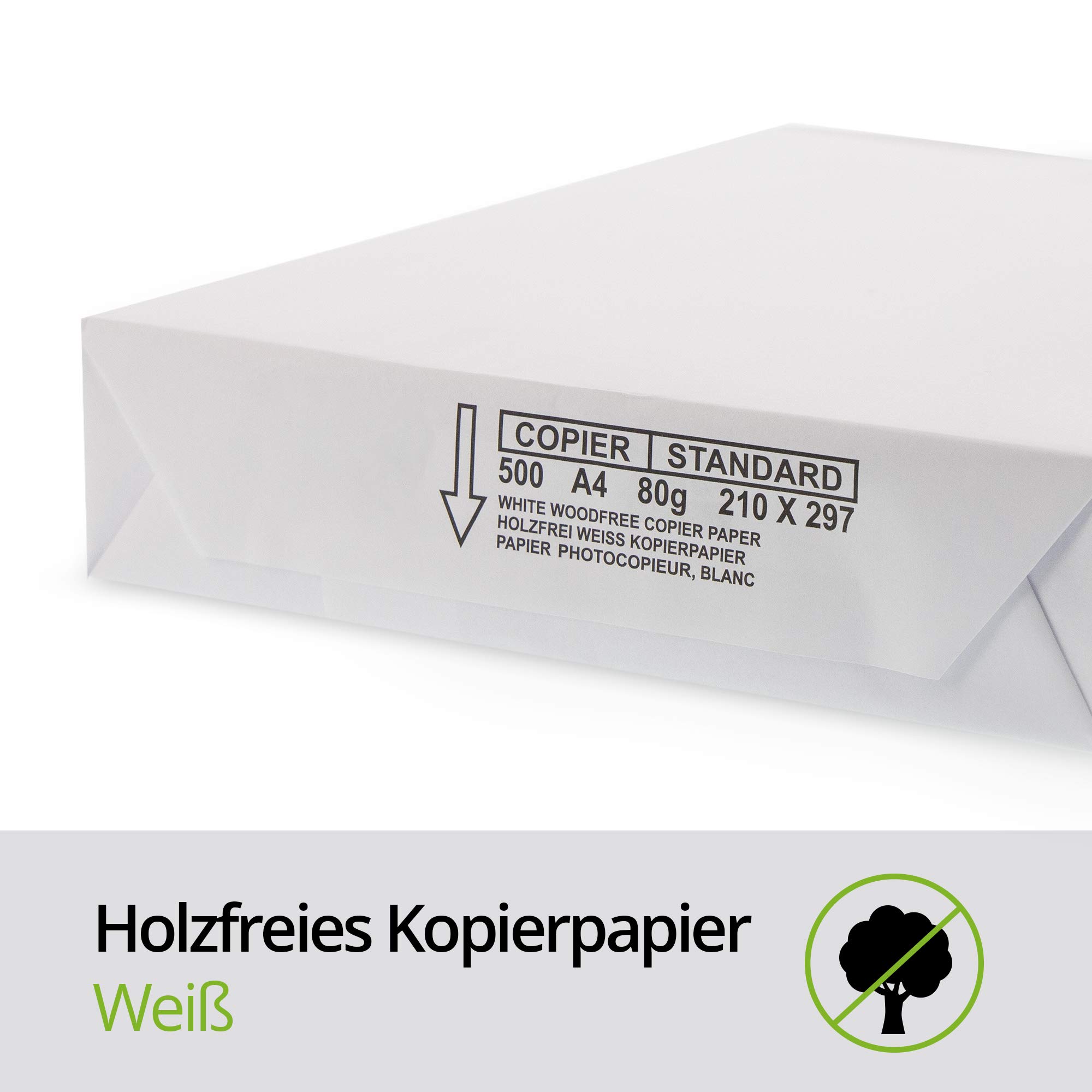Druckerpapier Kopierpapier DIN A4, 80g Papier holzfrei weiß, 2 Kartons mit jeweils 5 Packungen, 500 Blatt pro Packung