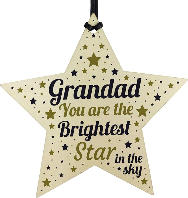 RED OCEAN Christmas Tree Bauble Grave Memorial Ornament For Grandad Wooden Star Keepsake Plaque