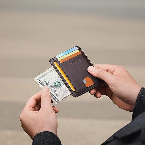 Miniatura 204 de Buffway - Billetera delgada minimalista de cuero con protección RFID para hombre y mujer