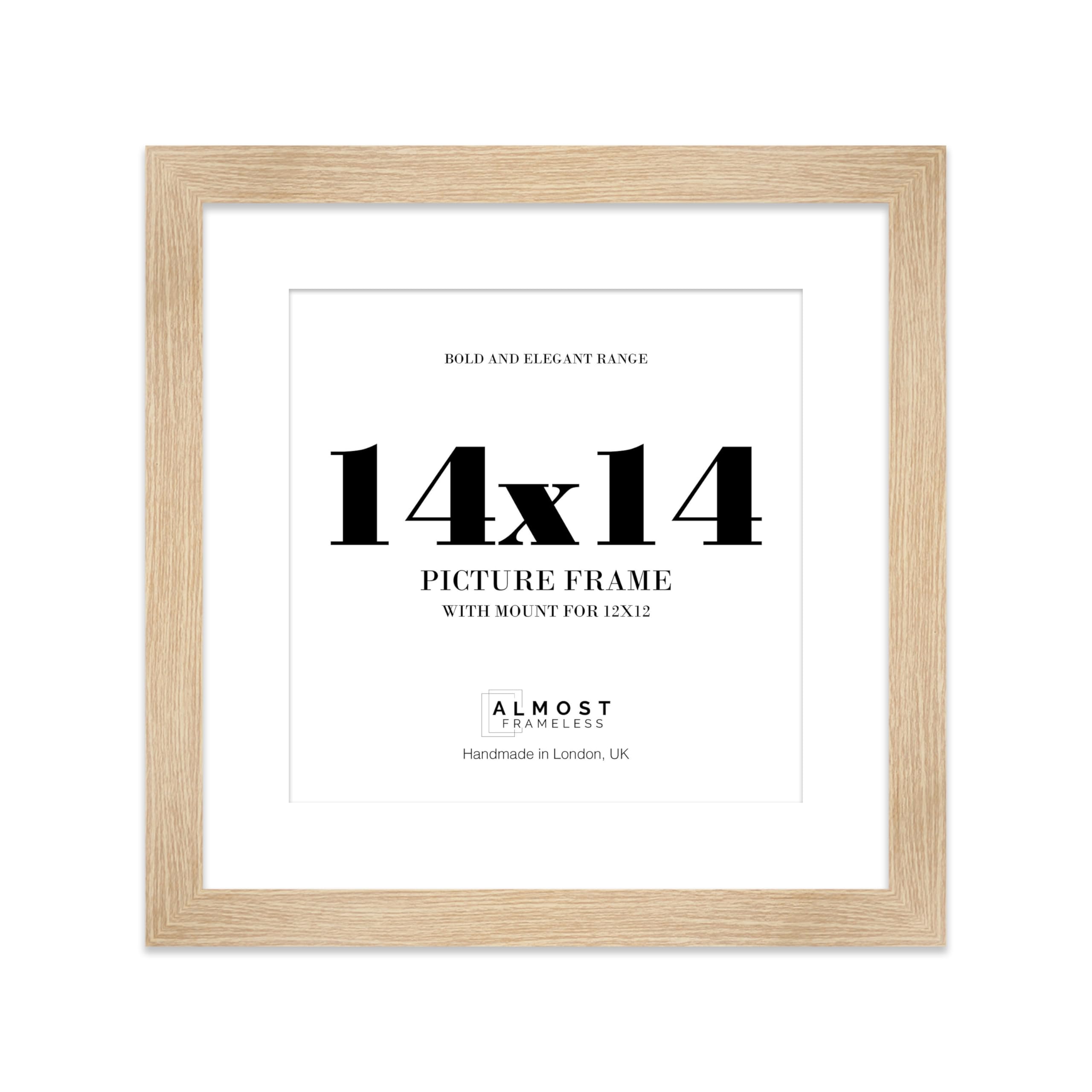 14x14 Oak Square Frame With Mount for 12x12 Pictures 28mm Edge Frame Display with Wall Hooks, 1 Pack