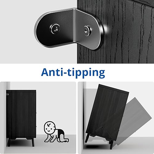 Miniatura 5 de Cozy Castle Aparador de bufé de cuero, gabinete de buffet con almacenamiento abierto, barra de café de madera con 2 cajones, 2 espacios cerrados,