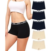 LEVAO Cotton Boy Shorts Underwear, Women's Boxer Briefs, Mid-Waisted Boyshorts, Full Coverage Panties, 5 Pack S-XXL