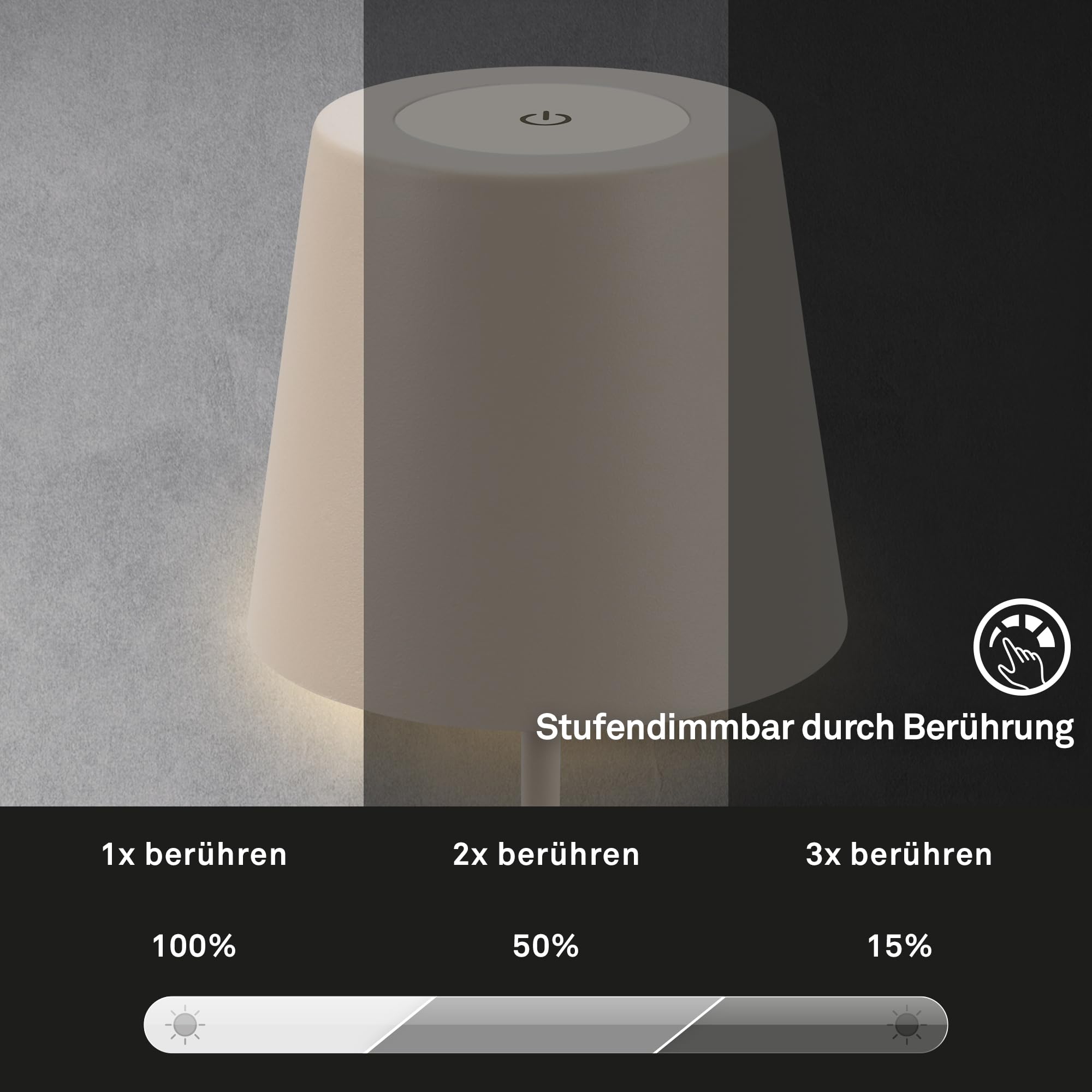 Briloner Lote de 2 lámparas mesa LED inalámbricas, altura regulable, regulable táctil, batería reemplazable, recarga USB-C, lámpara decorativa noche, Ø12 x 36 cm, Beige
