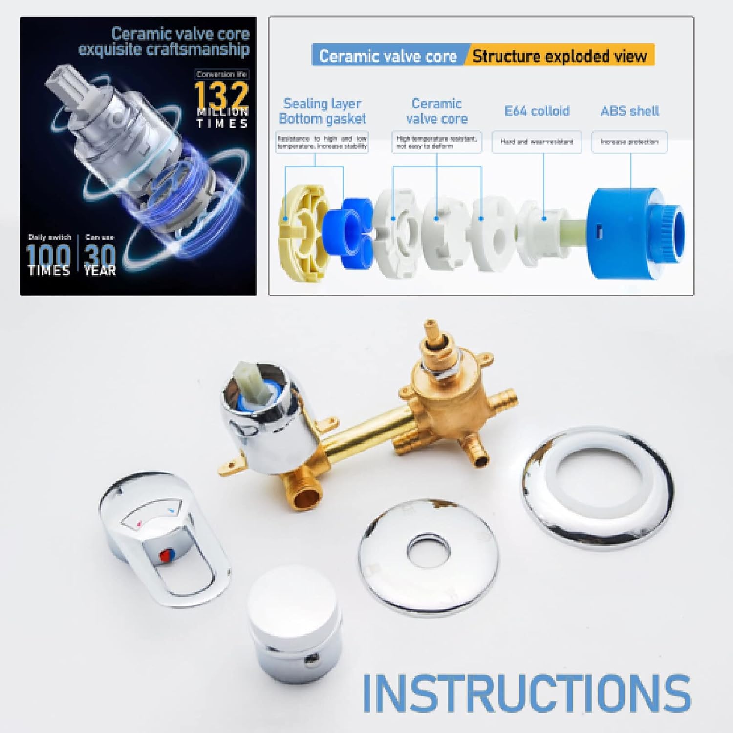 Shower Mixer Valve, Shower Mixer Bar Chrome Wall Mounted Shower Faucet, ​Brass.,5 intubation,5.7 inches
