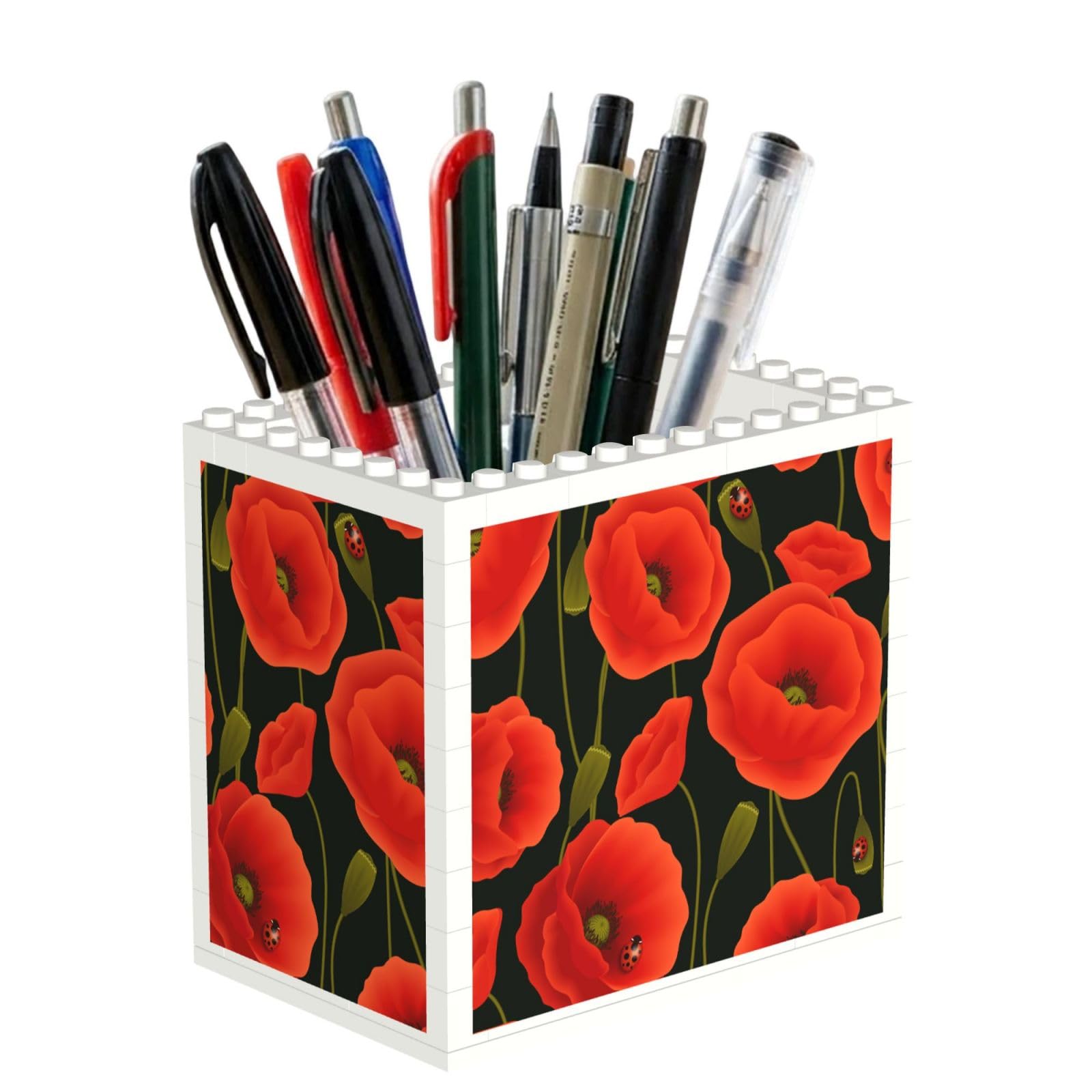 Poadnly Poppy Flowers, Pen Pot Pencil Holder for Office Home School, Compact Desk Organiser for Office Stationery