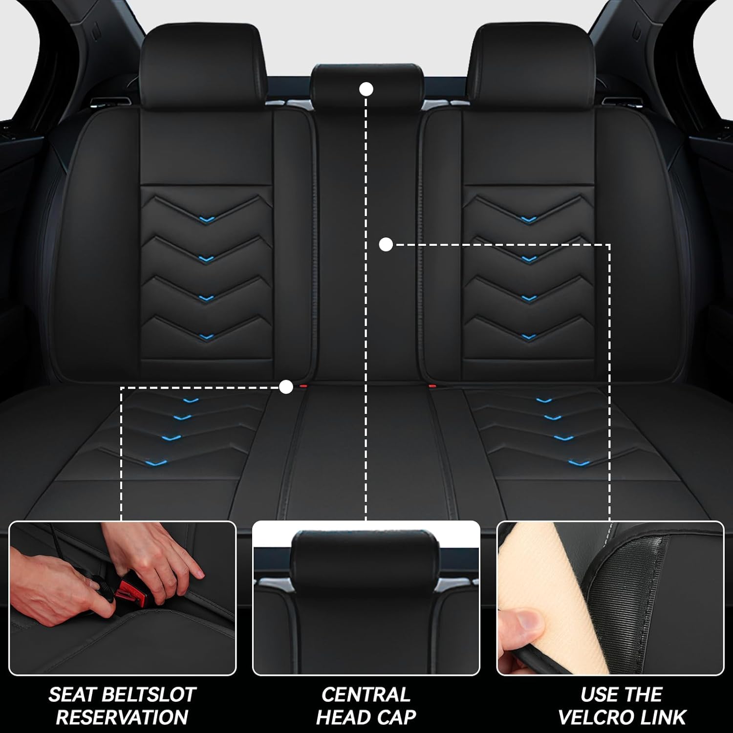 Car Seat Covers for Toyota C-HR 2018-2022, Waterproof Nappa Leather Seat Cover, Anti-Slip Car Seat Covers, Airbag Compatible, Seat Covers Full Sets.(5 Seats/Blue)