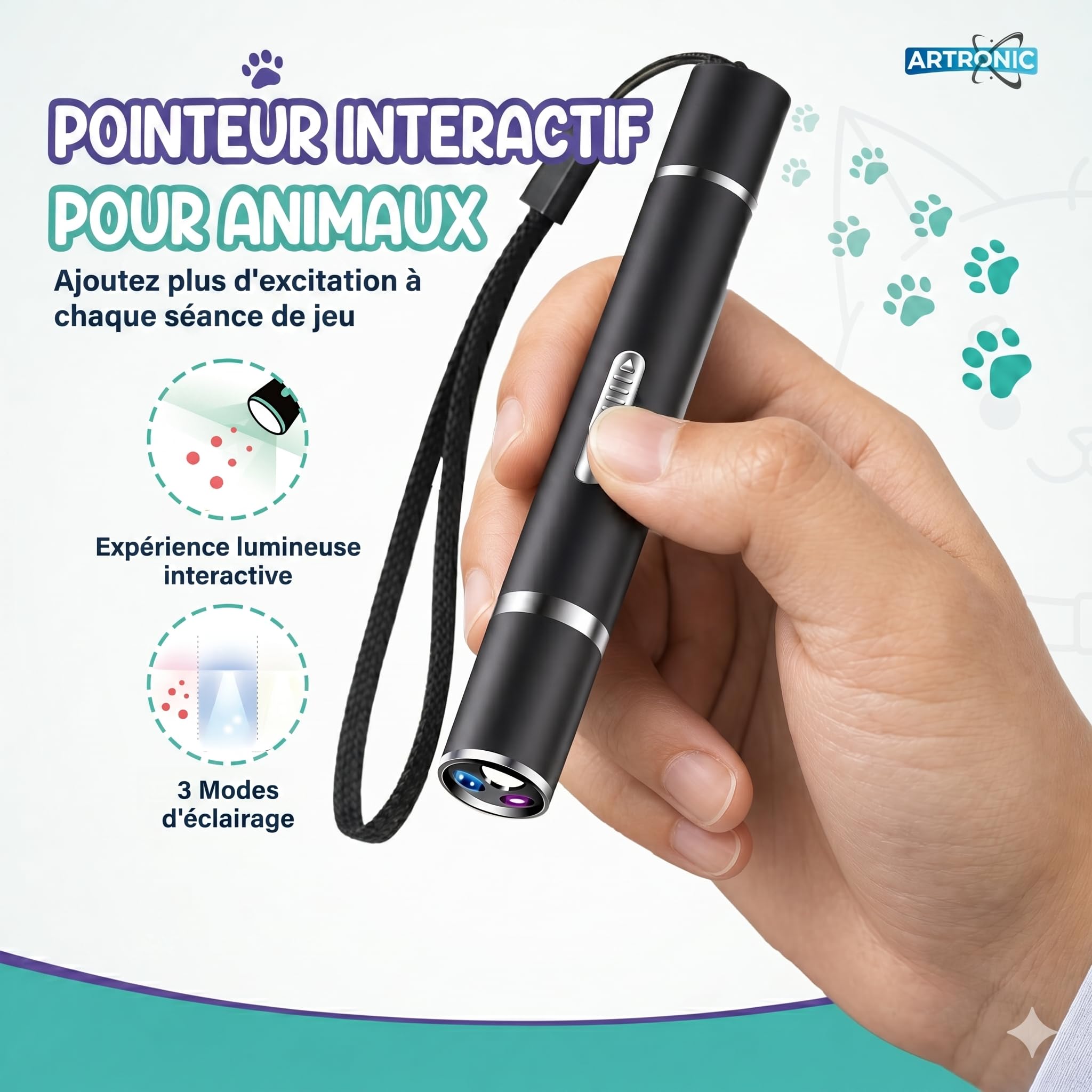 Jouet Chat Interactif - Jouets pour Chats et Chiens avec Lumière LED, Jouet Chat Interactif pour Chat et Chaton Rechargeable USB - Accessoire de Dressage, Exercice et Activité Physique