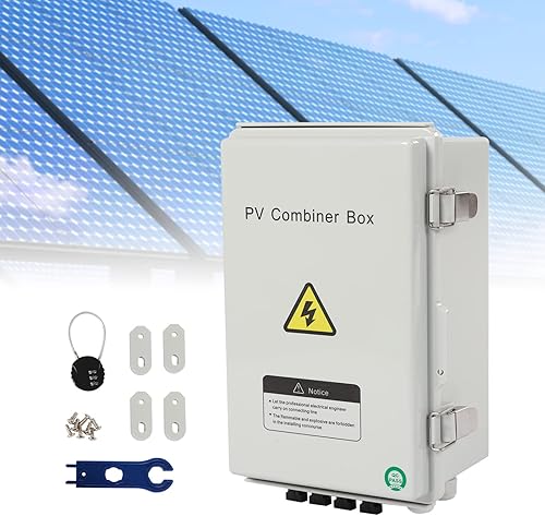 Caja combinadora fotovoltaica, 4 cuerdas, caja combinadora solar con fusible de corriente nominal de 10A, disyuntor de 63A, arreste de rayos y