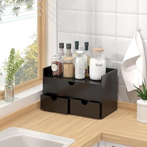 Miniatura 2 de Organizador de escritorio de bambú con cajones, cajones de almacenamiento de escritorio para facturas, suministros de oficina, utensilios de cocina,