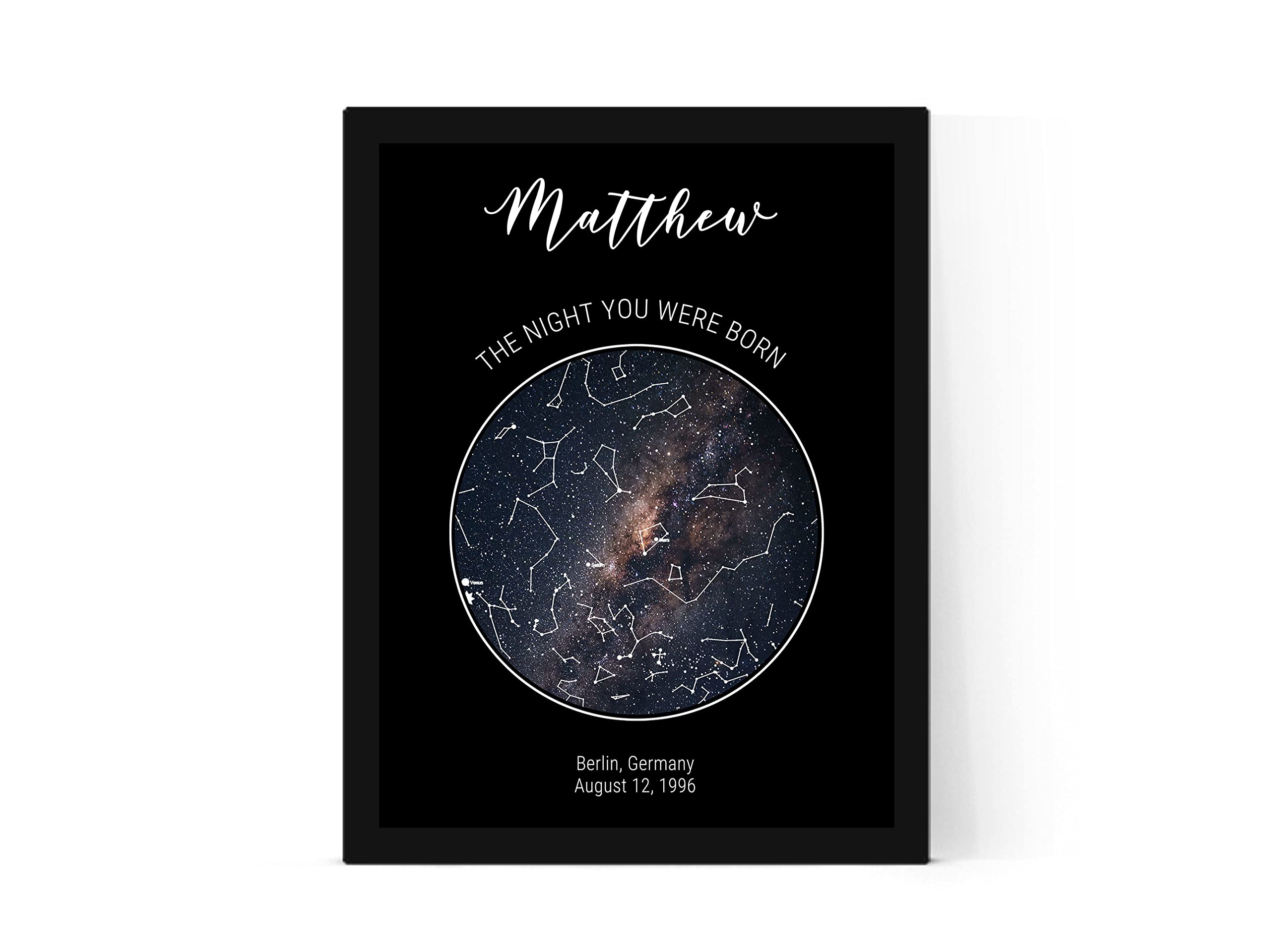 forefrontdesigns Personalised Star Map - Custom Star Map, The Night We Met, Stars on the Day You Were Born, Constellation Gifts, Name a Star Gift, Where We First Met - Unique Valentine’s Gift