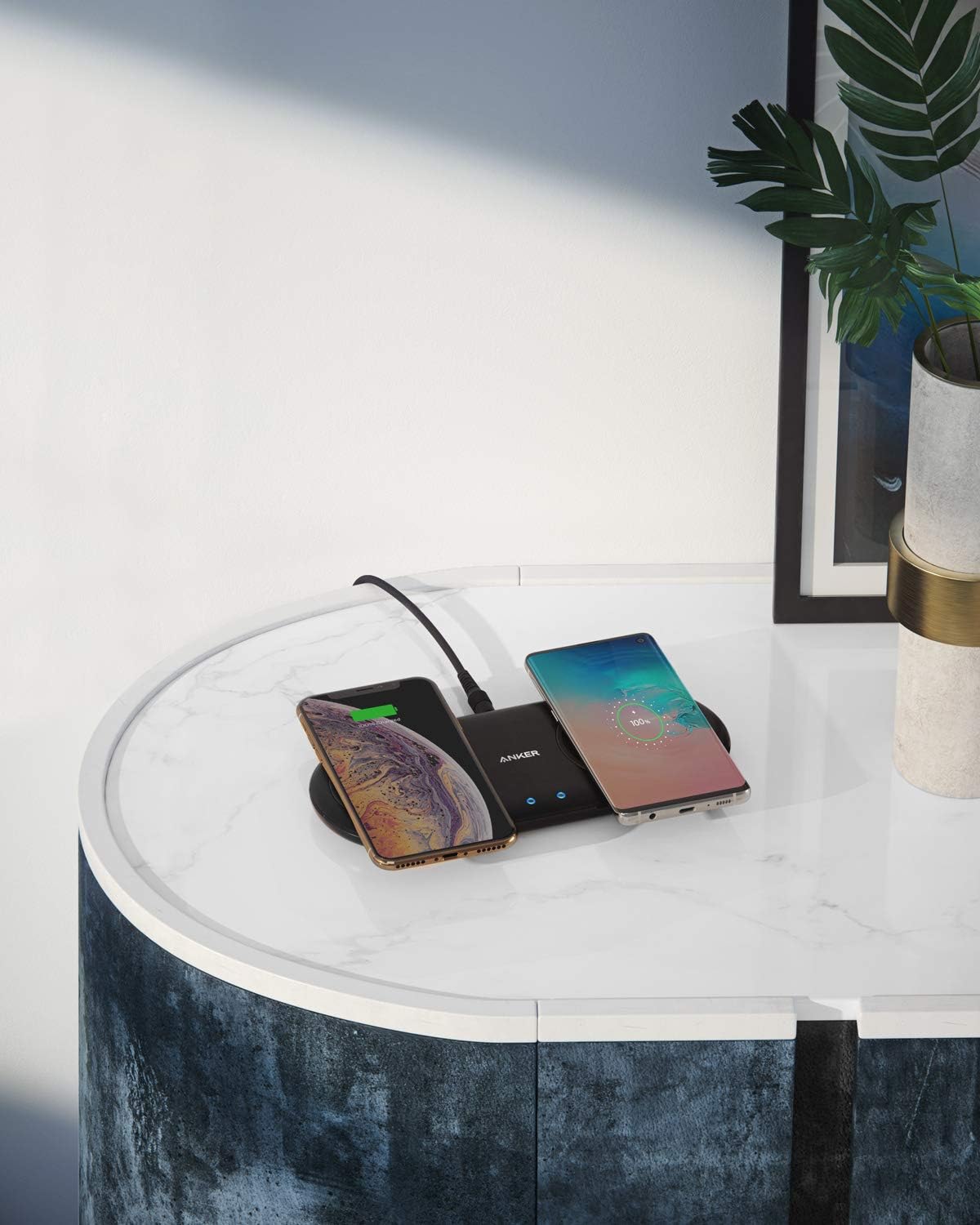 Anker Wireless Charger, PowerWave 10 Dual Pad, Qi Certified, 7.5W for iPhone 11, 11 Pro, 11 Pro Max, XS Max, XR, XS, X, 8, 8 Plus, 10W for Galaxy S20 S10 S9 S8, Note 10 Note 9, DC Adapter Included
