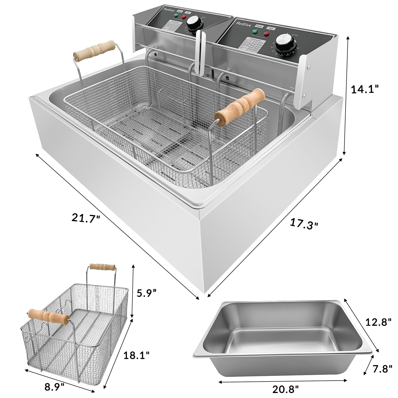 Electric Deep Fryer 22.6L/24QT Stainless Steel Large Capacity Commercial Fryer with Basket, 3400W 110V Countertop Deep Fryer for Home Kitchen and Restaurant Use withTemperature Control