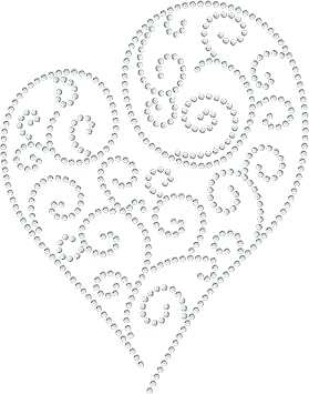 Rhinestone Genie, Rhinestone Iron-On Heat Transfer with Crystal Clear HotFix Rhinestones, Swirly Heart 10"