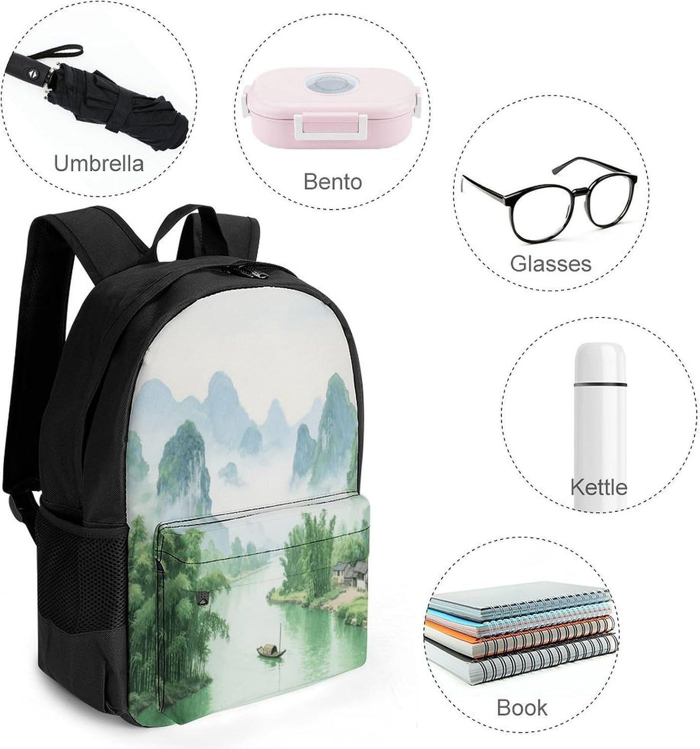 Guilin Landscape Painting Backpack Daypack Travel Backpack | Lightweight Casual Laptop Backpack for Women Men Aesthetic Travel Bag for Weekender Business Hiking Outdoor